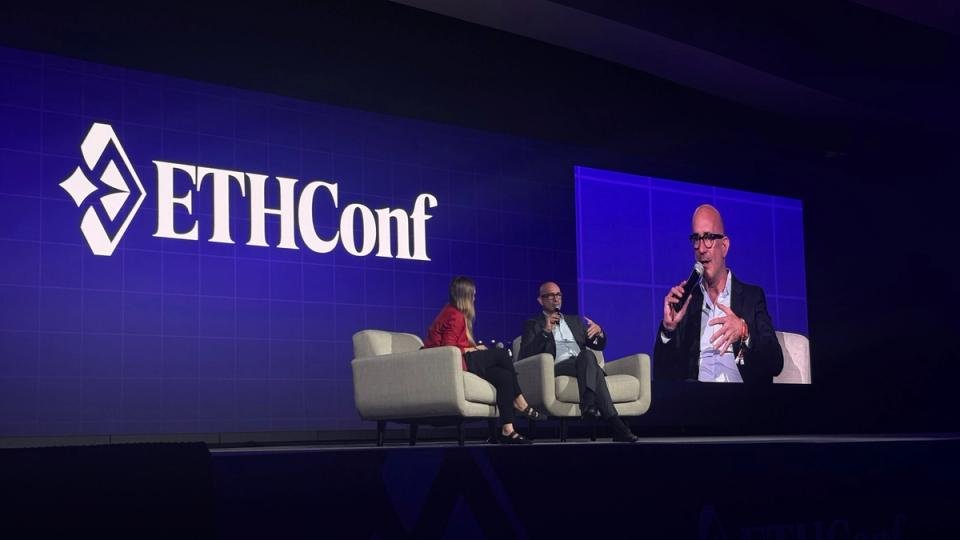 Tokenized Equities: The $5 Trillion Catalyst for Crypto's Next Boom 3 Securitize CEO Carlos Domingo speaking at ETHConf 2026 about tokenized assets
