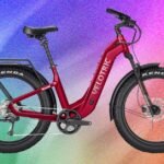 A Velotric Nomad 2 fat tire ebike parked on a scenic trail, highlighting its robust design and wide tires.