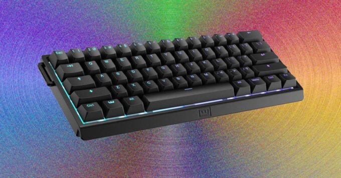 The sleek Wooting 60HE v2 keyboard, featuring its compact 60% layout and optional split spacebar, ready for action.