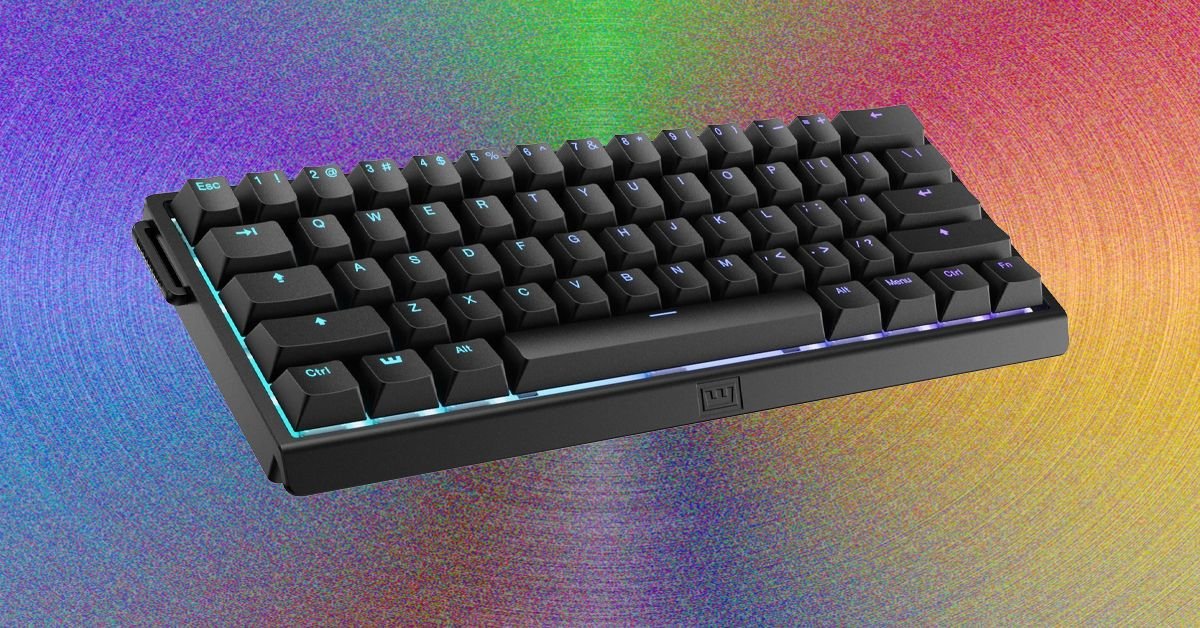 The sleek Wooting 60HE v2 keyboard, featuring its compact 60% layout and optional split spacebar, ready for action.