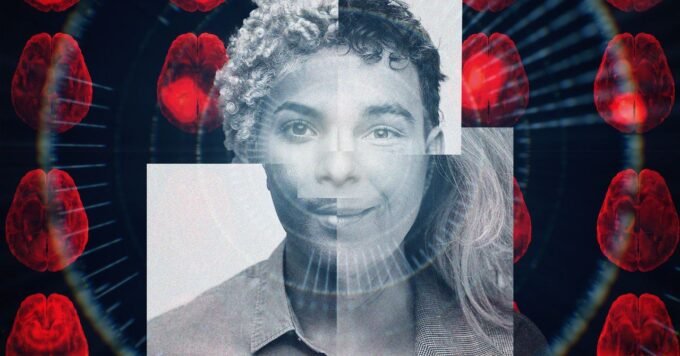 Gidi Littwin, co-inventor of Apple FaceID, with a brain scan or AI interface