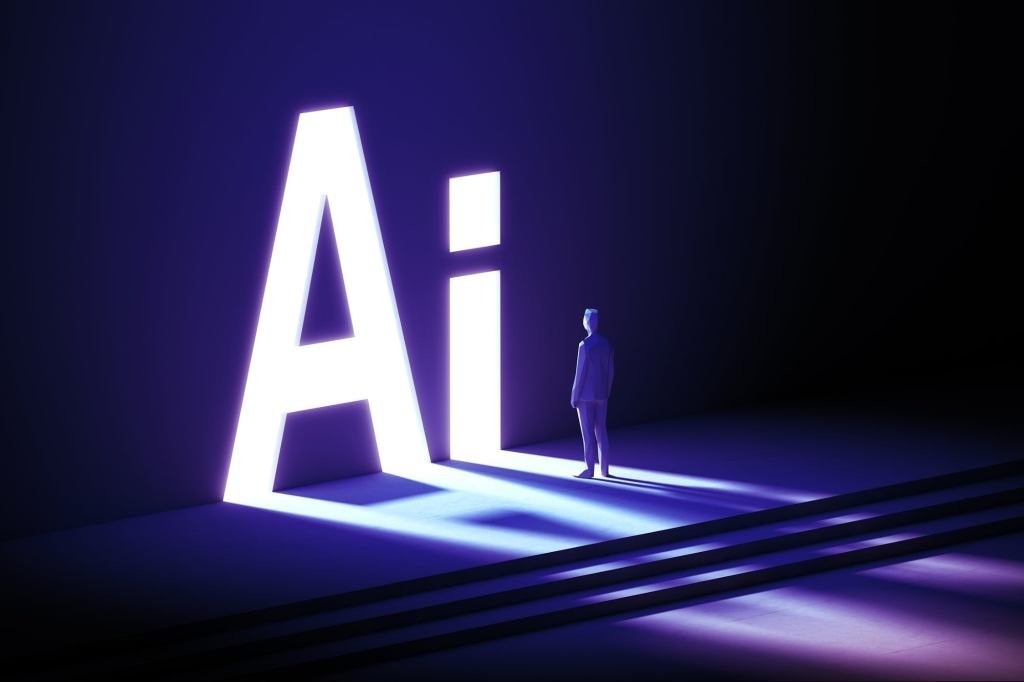 An executive figure overseeing a complex digital dashboard with AI-driven insights, symbolizing strategic leadership in an AI-augmented business environment.