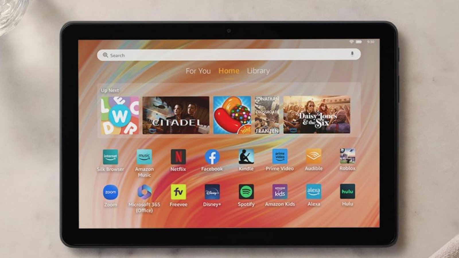 Amazon Fire HD 10 tablet displaying content on its screen