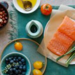 A diverse array of healthy foods representing various dietary patterns, symbolizing brain health and nutrition.