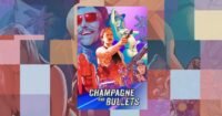 Artwork for the movie Champagne and Bullets, featuring a man with a gun and a woman, suggesting action and romance.