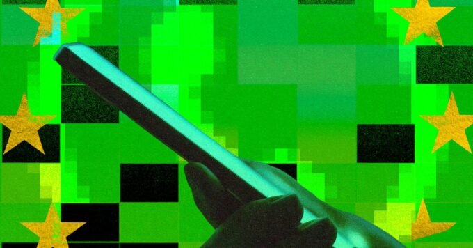 A stylized image depicting digital messages or data being scanned, perhaps with an eye icon or a lock symbol, representing the conflict between privacy and surveillance.