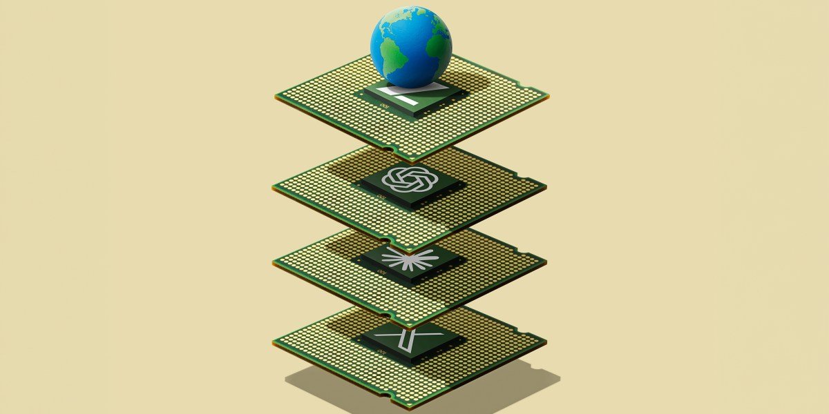 A visual representation of AI chips and data flow, symbolizing the global AI race between the US and China.