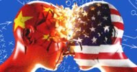 Illustration of AI models, possibly with Chinese and American flags or tech symbols, representing the global AI competition.