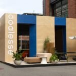 Exterior view of the Coalesse Co.Lab pop-up installation at Fulton Market Design Days, showcasing its unique design and interactive elements.