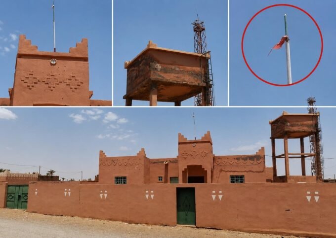 صورة لمستوصف زاوية سيدي صالح المهمل في زاكورة مع علم وطني متآكل