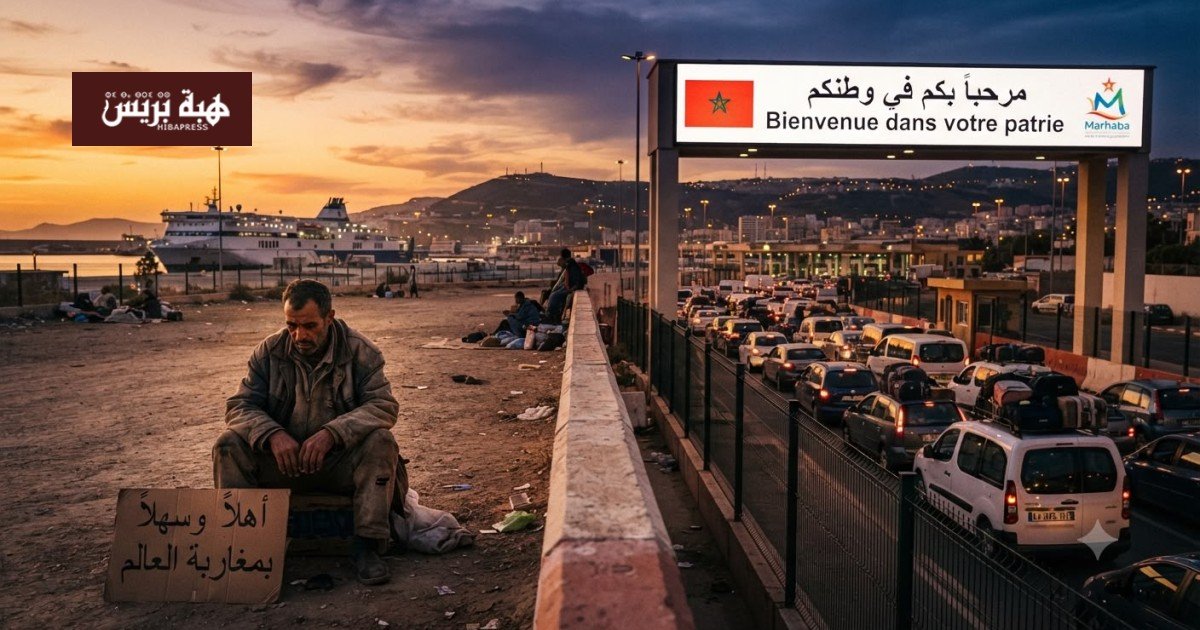 مشهد لتجمعات المتسولين والمشردين قرب ميناء بني أنصار بالناظور، يعكس تحديات استقبال مغاربة العالم.