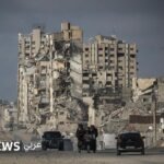 صورة تجمع لقطات تعبيرية عن الصراع في الشرق الأوسط والتخطيط المالي للتقاعد.