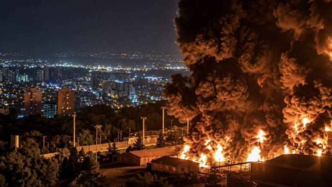 صورة جوية لمطار أو قاعدة عسكرية إيرانية بعد تعرضها لقصف محتمل.