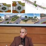 صورة لقنطرة القطبين المقترحة في جرسيف أو مخطط هندسي للمشروع يربط القطبين الحضريين.