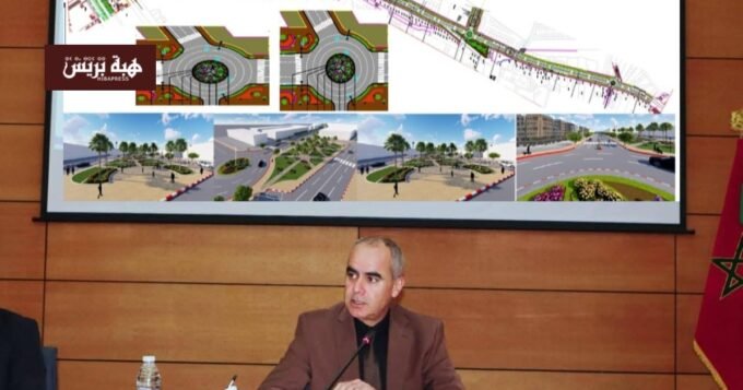 صورة لقنطرة القطبين المقترحة في جرسيف أو مخطط هندسي للمشروع يربط القطبين الحضريين.
