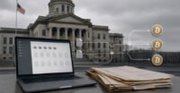 Illustration of digital data being stolen or extorted, possibly with a lock or a hacker icon.