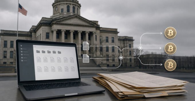 Illustration of digital data being stolen or extorted, possibly with a lock or a hacker icon.