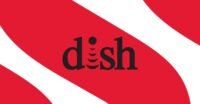 Dish Network logo against a background representing digital connectivity