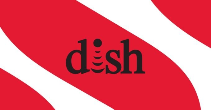 Dish Network logo against a background representing digital connectivity