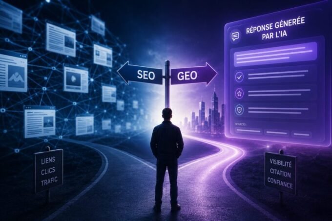 Explorez le passage du SEO au GEO et comment l'IA redéfinit la visibilité en ligne pour les médias et les marques. Une analyse approfondie des enjeux futurs du web.