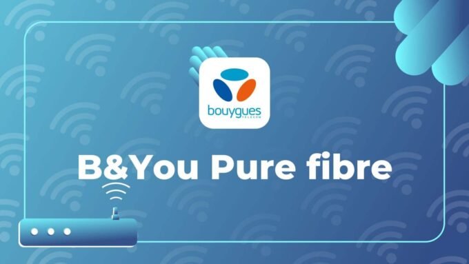 Visuel promotionnel des offres B&You Pure fibre de Bouygues Telecom, mettant en avant la box internet et le forfait mobile 5G.