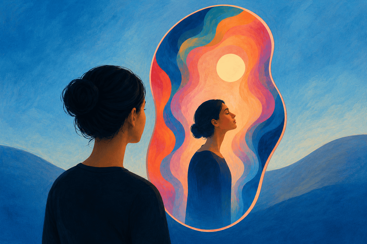 A person looking thoughtfully into the distance, symbolizing an internal journey of healing and self-discovery.