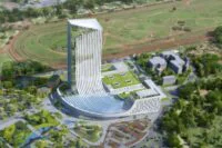 Vue aérienne du chantier du nouvel hôpital Ibn Sina à Rabat, illustrant l'avancement des travaux électriques.