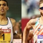 Le record légendaire d’Hicham El Guerrouj sur le mile tombe à Londres 8 Josh Kerr franchissant la ligne d'arrivée, célébrant son nouveau record du monde du mile au Stade olympique de Londres.