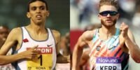 Josh Kerr franchissant la ligne d'arrivée, célébrant son nouveau record du monde du mile au Stade olympique de Londres.
