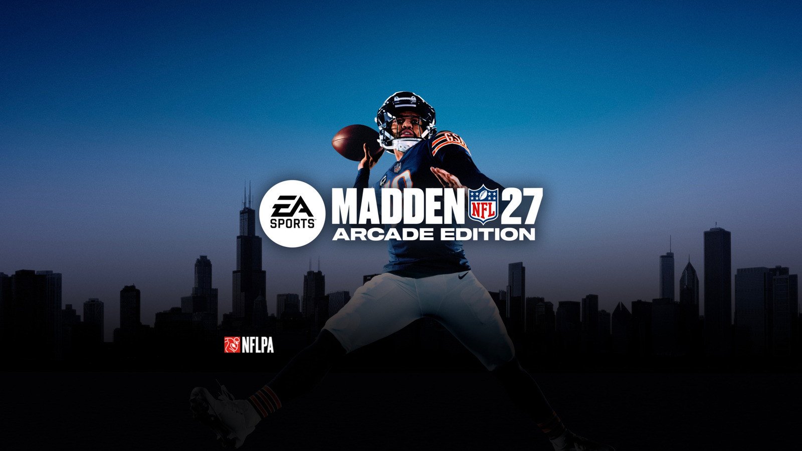 Madden NFL 27 Arcade Edition logo on a football field background with Apple devices