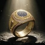 Une bague de champion du monde de la FIFA 2026, ornée du trophée et de pierres précieuses, symbolisant la victoire.