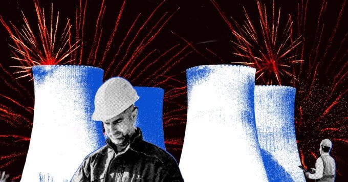 Advanced nuclear reactor core glowing during criticality test