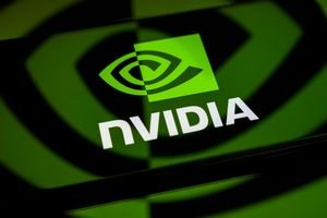 Various AI chips and GPUs, possibly with Nvidia's logo prominently, representing the competitive landscape.