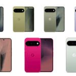 Render of a hot pink or magenta Google Pixel 11 smartphone next to a peach-colored Pixel 11, showcasing vibrant new color options.
