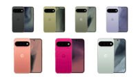 Render of a hot pink or magenta Google Pixel 11 smartphone next to a peach-colored Pixel 11, showcasing vibrant new color options.