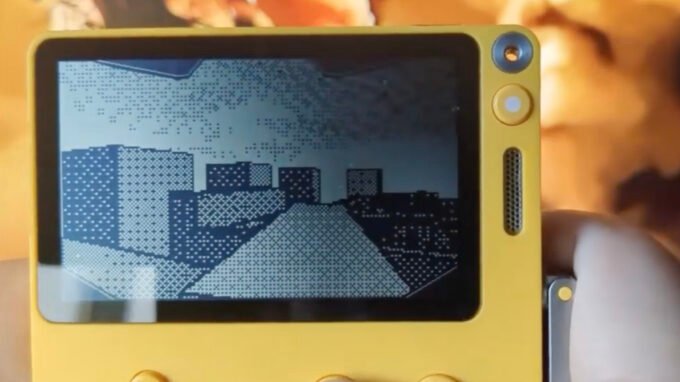 Playdate's 3D Breakthrough: Developer Defies Expectations with Stunning Demo 10 Screenshot of a 3D platforming game demo running on a yellow Playdate handheld console