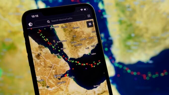 Red Sea Under Attack: New Incident Threatens Fragile Global Trade Routes 7 MarineTraffic map showing ship beacons in the Strait of Bab el-Mandeb, highlighting a critical global trade choke point.