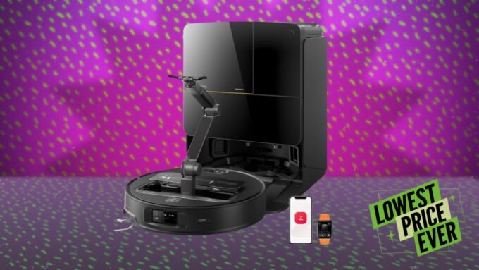 Roborock Saros Z70: The AI-Powered Robot Vacuum with a Robotic Arm Slashes Price by 50% 9 Roborock Saros Z70 robot vacuum and mop with its robotic arm extended, cleaning a floor.
