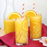 A refreshing Screwdriver cocktail in a tall glass, garnished with an orange slice, on a bright background.