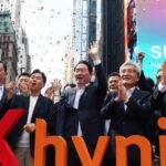SK Group Chairman Chey Tae-won speaking at a news conference in Seoul.