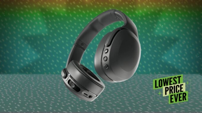 Skullcandy Crusher Evo Wireless headphones in black, showcasing their over-ear design and controls.