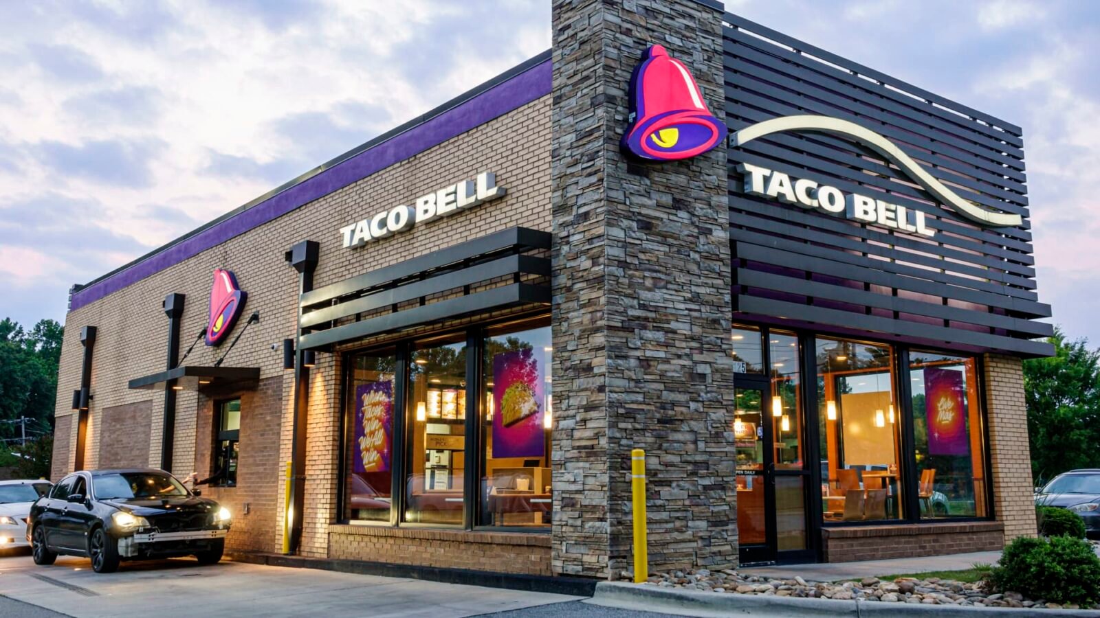 Taco Bell logo displayed on a restaurant building