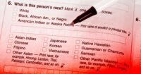 Illustration of census forms or data collection with diverse people