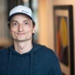 Rillet CEO Nicolas Kopp with a graphic representing AI-driven accounting and a $1 billion valuation.