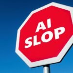 Illustration of various social media logos with a 'no AI slop' or 'quality content' symbol, representing platforms cracking down on AI-generated content.