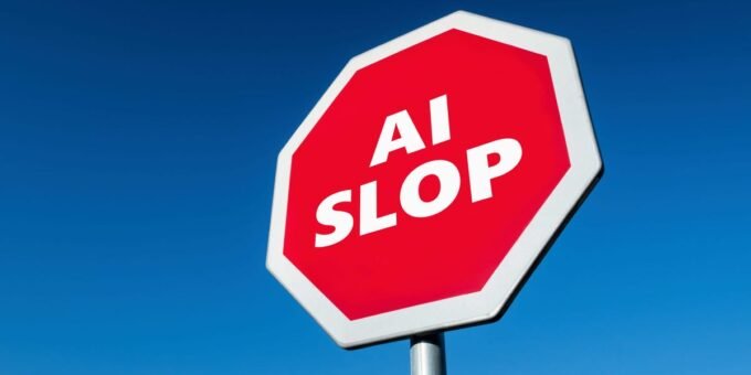 Illustration of various social media logos with a 'no AI slop' or 'quality content' symbol, representing platforms cracking down on AI-generated content.