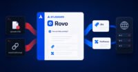 Illustration of Atlassian Rovo AI assistant with a warning symbol, representing the security vulnerabilities in Jira and Confluence data handling.