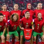 Les joueuses de l'équipe nationale féminine du Maroc, les Lionnes de l'Atlas, célébrant un but lors d'un match de la CAN féminine.