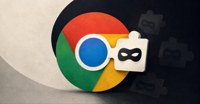 Illustration of a web browser with a VPN extension icon, highlighting security threats and data interception.