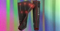 A person's legs wearing modern compression boots, illustrating advanced muscle recovery technology.